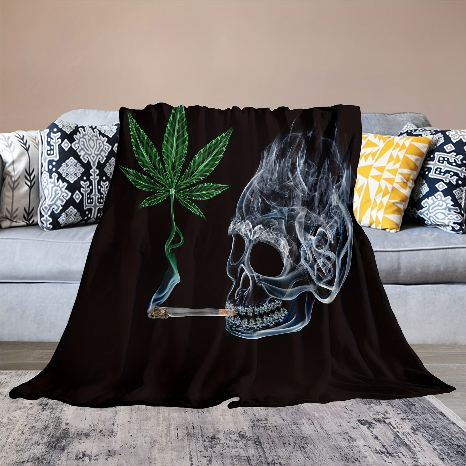 Skull Pattern Blanket Soft Winter Warm Throw Flannel Lightweight Comfortable