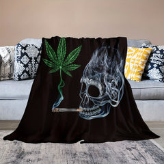 Skull Pattern Blanket Soft Winter Warm Throw Flannel Lightweight Comfortable