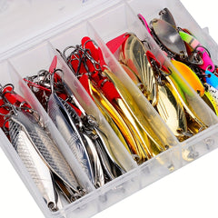 50pcs Metal Spoon Fishing Lure Spinner Bait Kit with Box Bass Trout Salmon