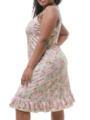 Women's Plus Retro Floral Print Ruffle Trim Cami Nightdress