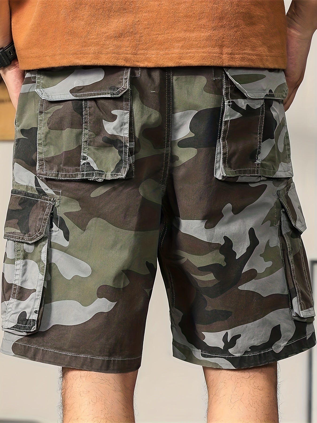 Men's Camo Cargo Shorts Drawstring Elastic Waist for Summer