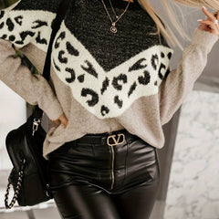 Colorblock Leopard Print Casual Sweater