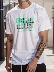 Solid Cotton BREAK RULES Print Men's Graphic Crew Neck T shirt
