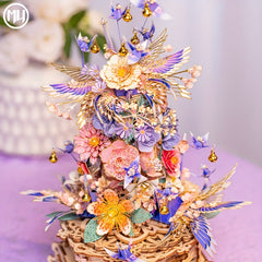MU Metal Puzzle Model DIY Music Box Rotating Table with Drunken Flowers