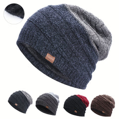 Men's Plus Fleece Beanie Outdoor Warm Knitted Hat Ski Hip Hop Hat