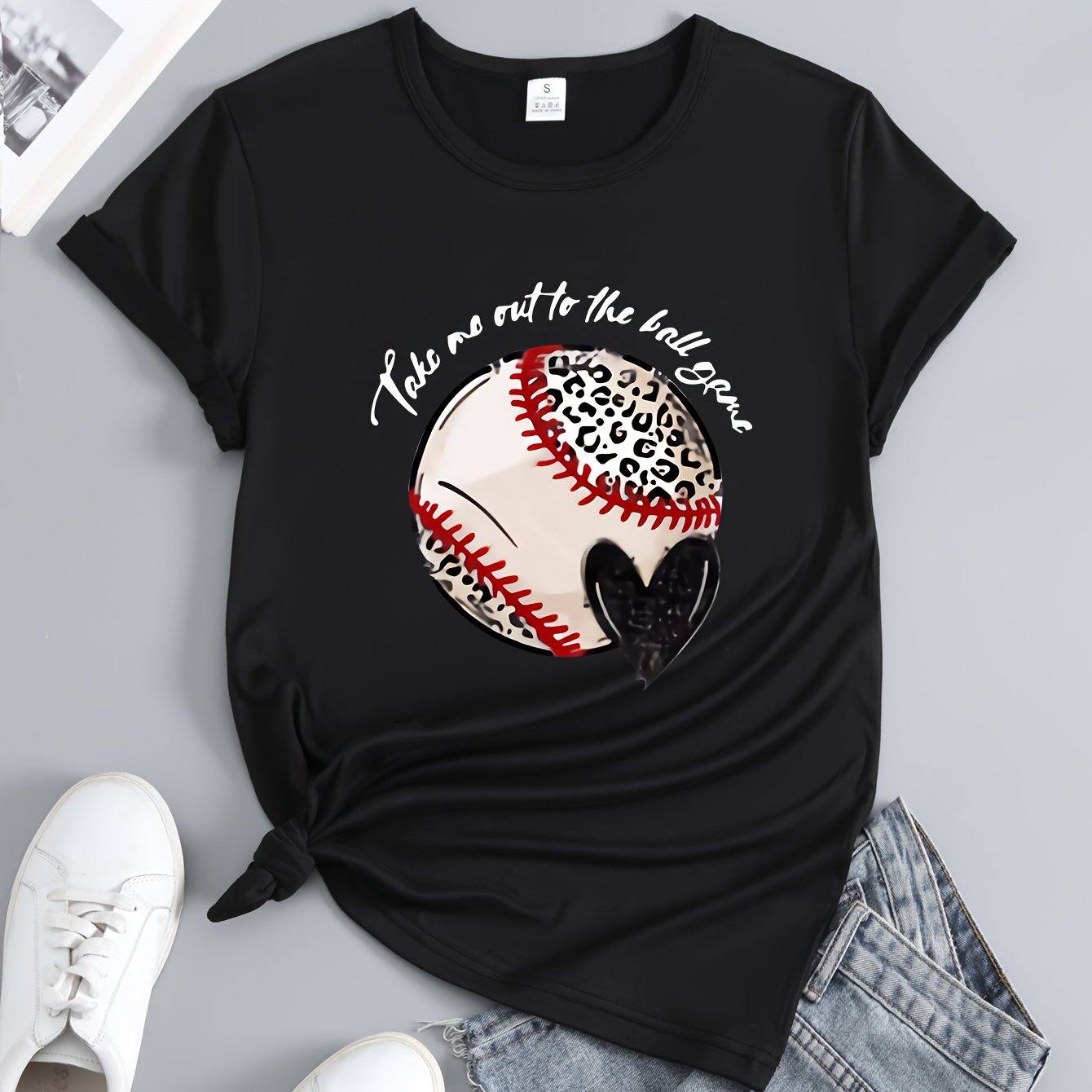 Baseball Graphic Short Sleeve Sports T shirt Round Neck