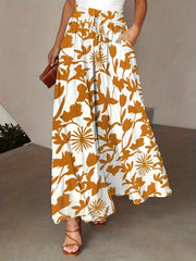 Plant Print Wide Leg Pants Loose Pants For Spring & Fall