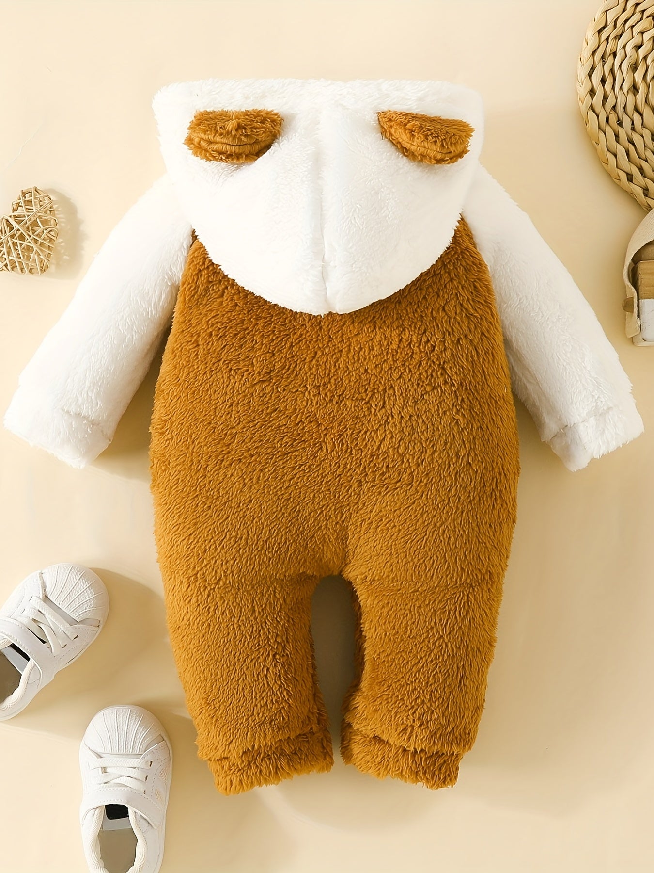 Baby Girls Fur Love Embroidered Jumpsuit Hooded Long Sleeve Bodysuit