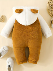 Baby Girls Fur Love Embroidered Jumpsuit Hooded Long Sleeve Bodysuit