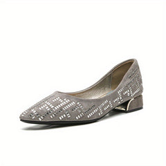 Women's Rhinestone Pointed Toe Slip On Shoes Low Heel Dress Shoes