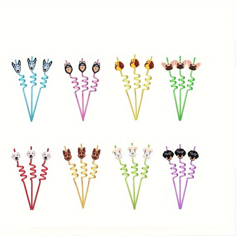 4pcs Dog Party Favors Reusable Plastic Straws Paw Theme Birthday Party Supplies