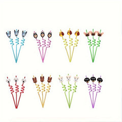 4pcs Dog Party Favors Reusable Plastic Straws Paw Theme Birthday Party Supplies