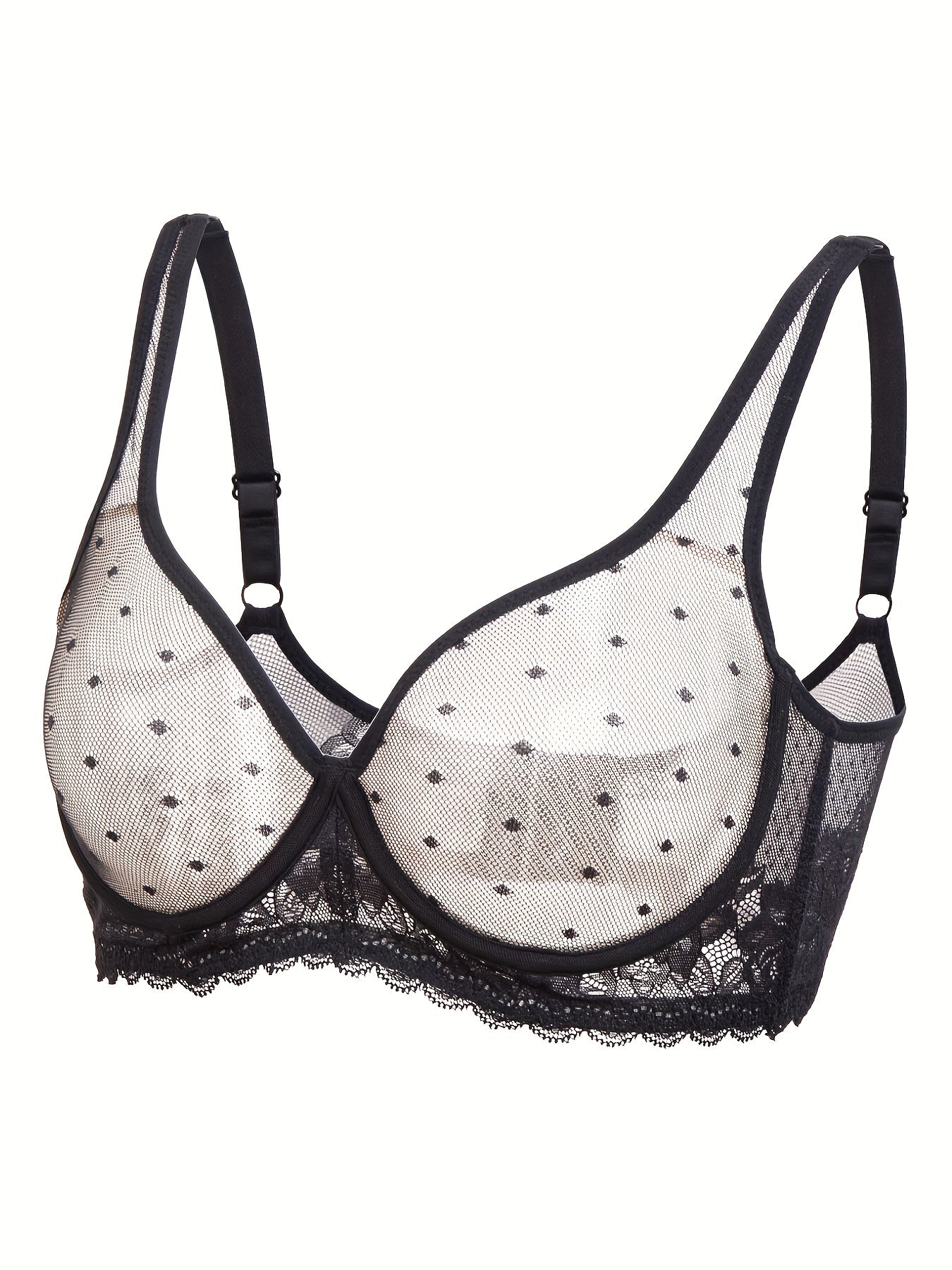 Polka Dot Mesh Unlined Push Up Bra Sheer Lingerie