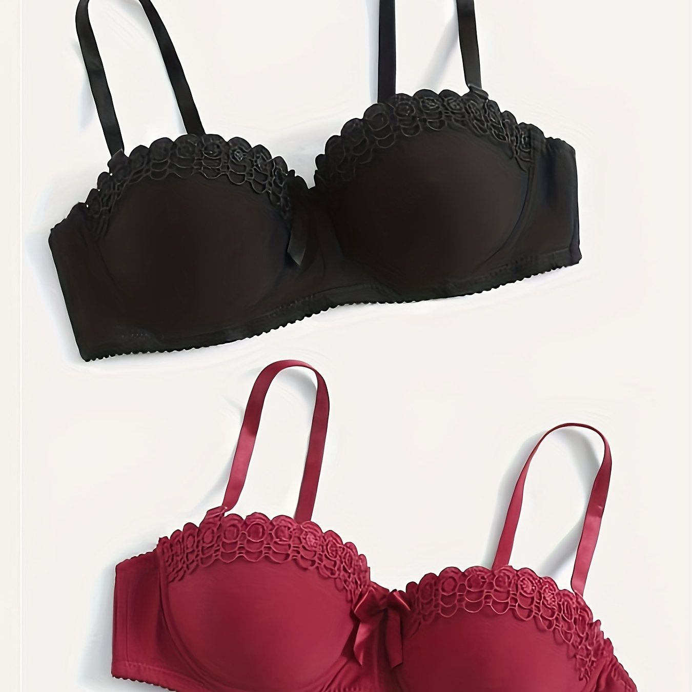 2pcs Lace Push Up Bras Comfy Bow Tie Bra Women's Lingerie & Underwear