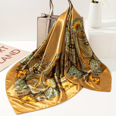 Paisley Print Big Square Scarf Golden Classic Shawl Bandana Women Head Wrap