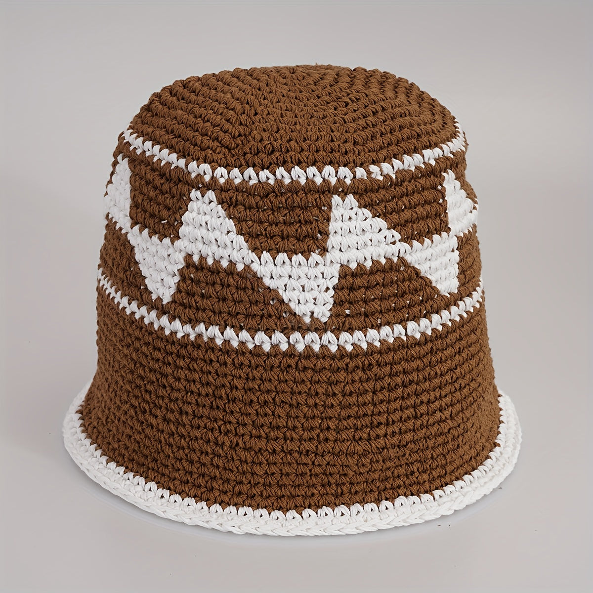 Vintage Plaid Crochet Bucket Hat Classic Basin Hat Casual Breathable Cloche Hats