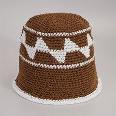 Vintage Plaid Crochet Bucket Hat Classic Basin Hat Casual Breathable Cloche Hats
