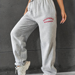 Sports Pants Women's Plus Letter Print Tie Waist Fitness Joggers