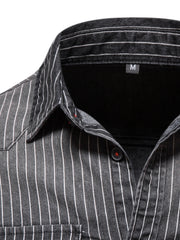 Men's Striped Stretch Denim Shirt Casual Slim Fit Jeans
