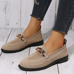 Women's Metal Decor Flat Loafers Breathable Solid Knit Slip On Shoes