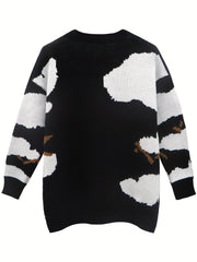 Y2k Sweater Women's Plus Figure Print Long Sleeve Round Neck Sweater