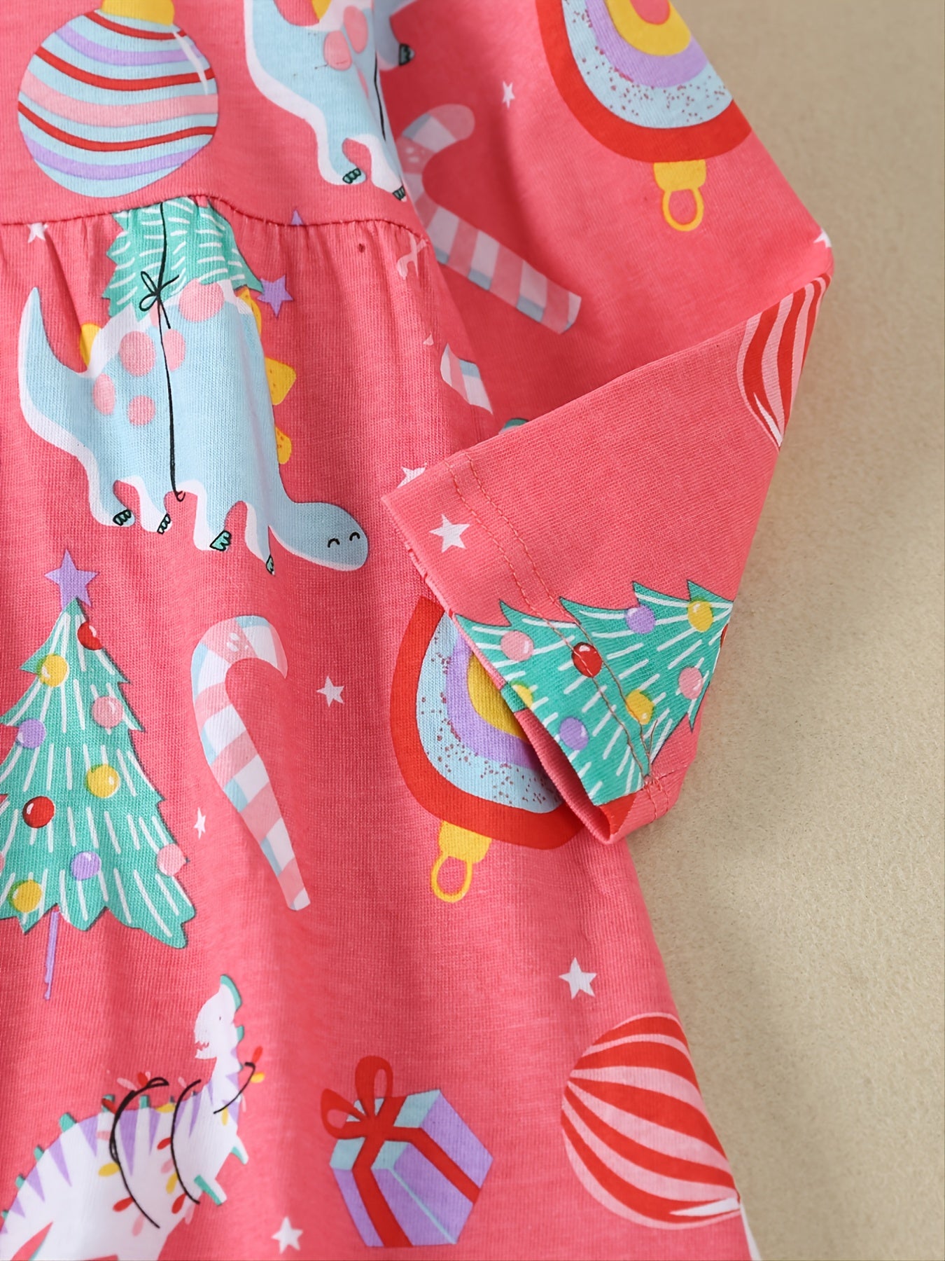 Girls Unicorn Christmas Tree Print Cotton Dress