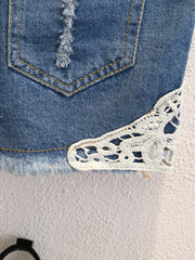 Toddler Girls Floral Trim Denim Shorts