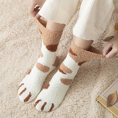 4 Pairs Cat Claw Print Socks Women's Warm & Comfy Stockings