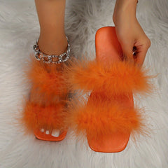 Women's Feather Slide Sandals Open Toe Casual Flat Slides