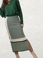 Solid Knit Sweater & Split Skirt Set