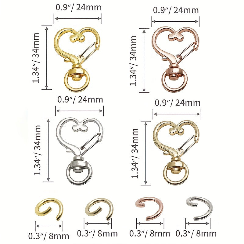 20PCS Heart Shape Keychain Clip Metal Keychain Pendant Bag Accessories