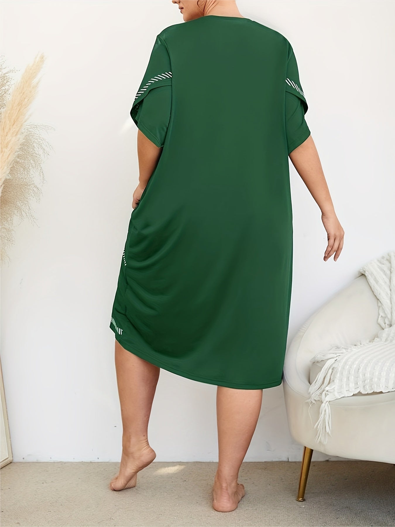 Striped Print Round Neck Tee Sleep Dress