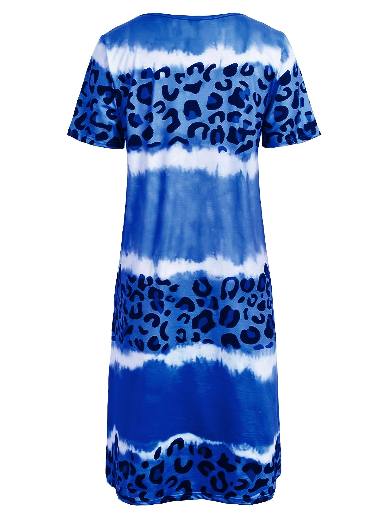 Leopard Print V Neck Dress Short Sleeve Beach Vacation Casual Dress