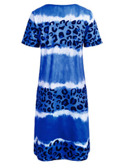 Leopard Print V Neck Dress Short Sleeve Beach Vacation Casual Dress