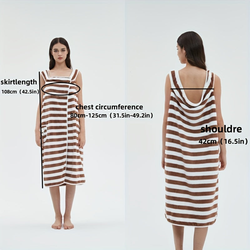 Women's Striped Bath Skirt Towel with Pockets