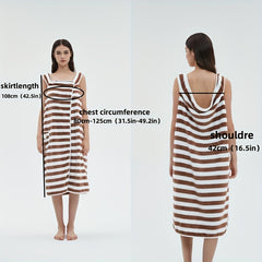 Women's Striped Bath Skirt Towel with Pockets