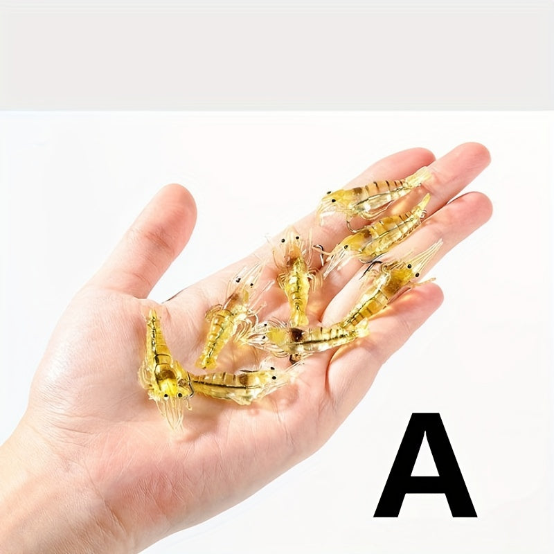 Luminous Soft Silicone Shrimp Baits with Iron Worm Hook - 50 pcs