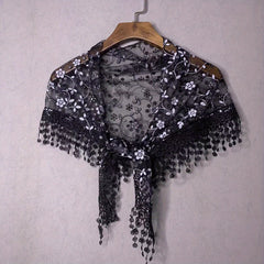 Flower Embroidery Triangle Scarf Tassel Veils Classic Mantilla Head Covering