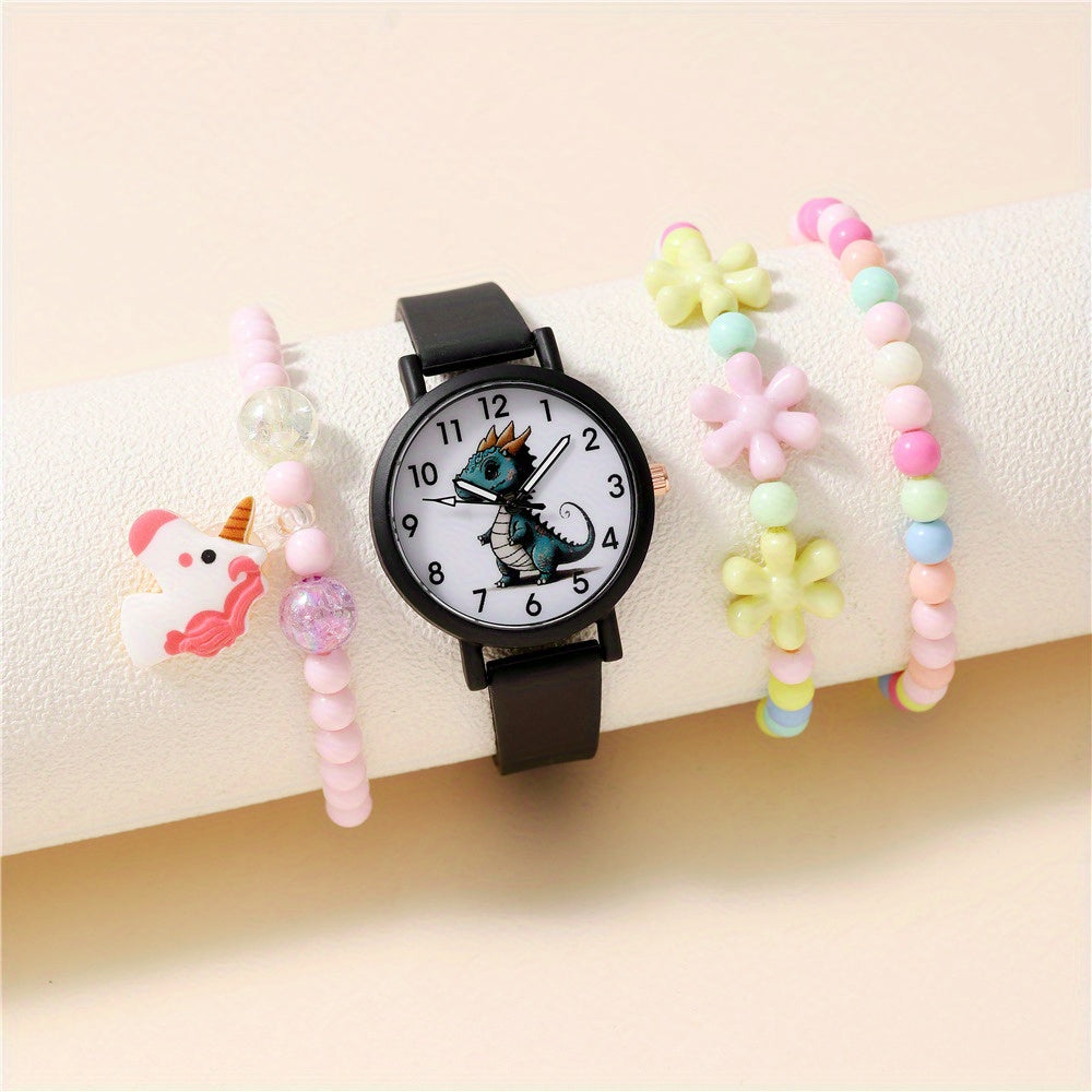 Kids Cartoon Dinosaur Silicone Watch Set