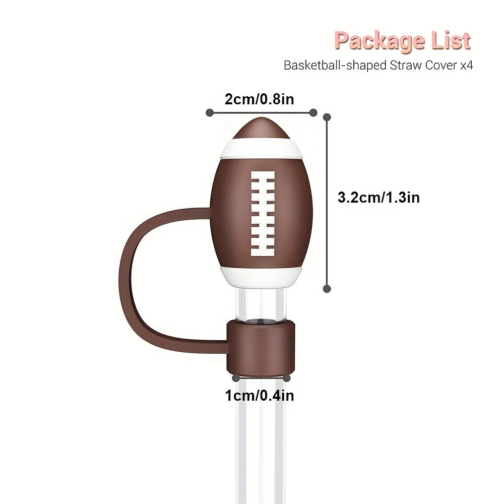 4pcs Straw Tip Cover Cap for Stanley Cup Football Basketball Reusable Straws
