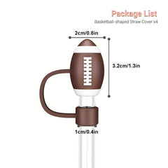4pcs Straw Tip Cover Cap for Stanley Cup Football Basketball Reusable Straws