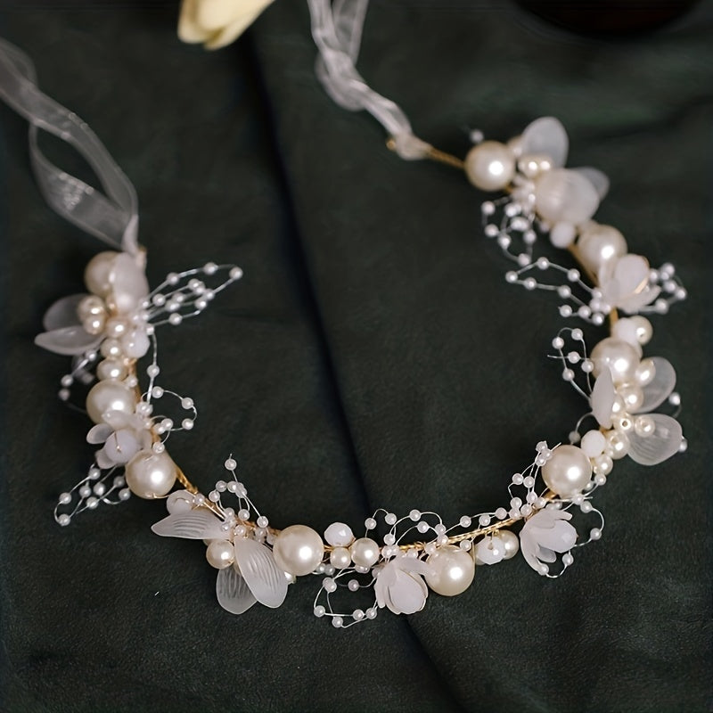 Faux Pearl Flower Headband Bridal Headdress Wedding Crown Wreath
