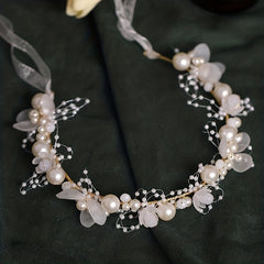 Faux Pearl Flower Headband Bridal Headdress Wedding Crown Wreath