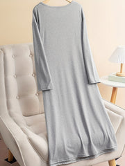 Plus Size Lounge Dress Solid Long Sleeve Round Neck Tee Sleep Dress