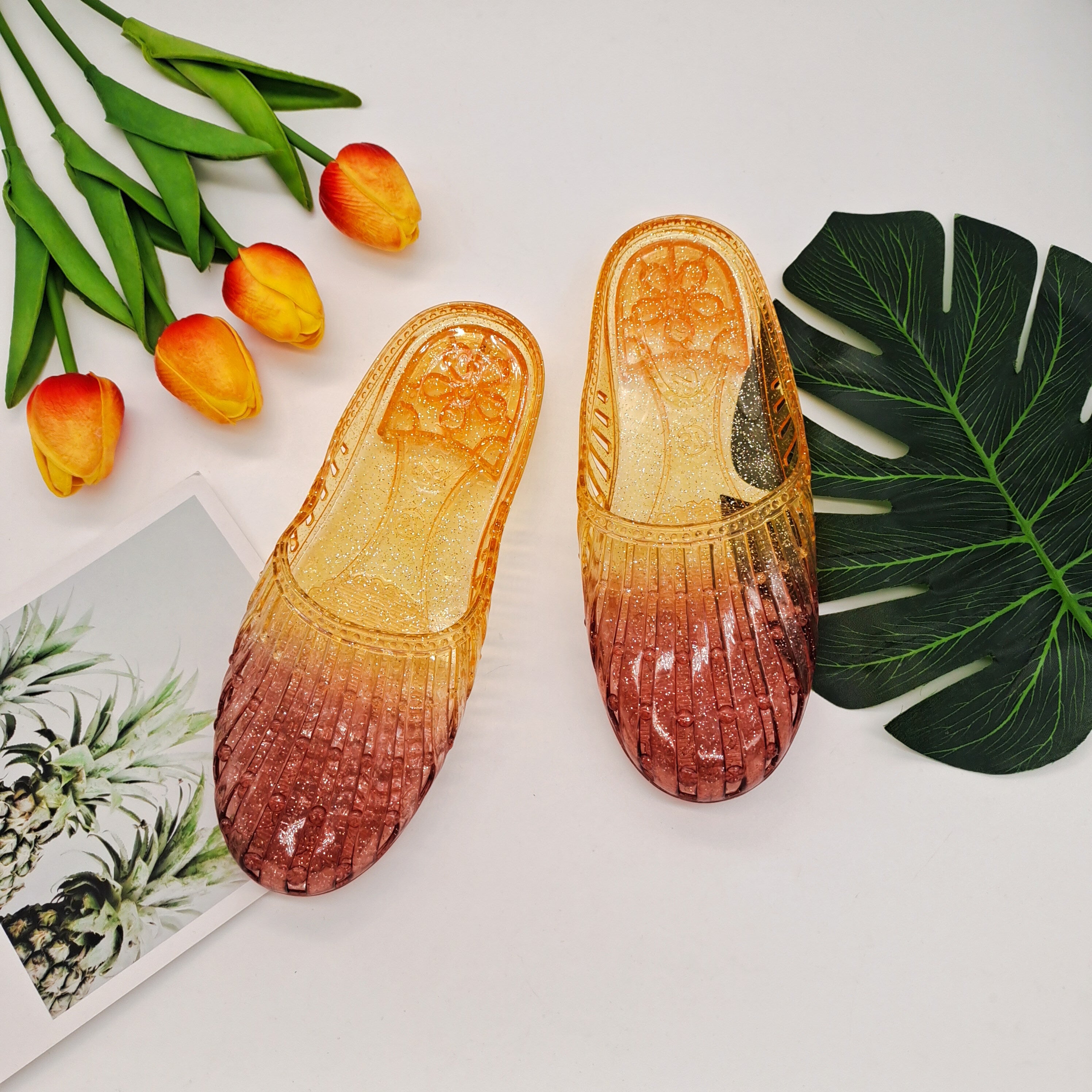 Women's Hollow Out Slides Closed Toe Flat Shoes Slip On Summer Shoes