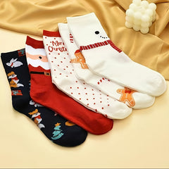 5 Pairs Christmas Cartoon Crew Socks Warm Winter Gift