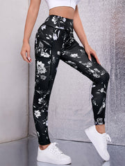 Floral Print High Stretch Yoga Pants with Phone Pocket