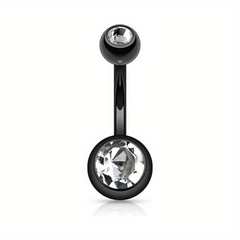 14GA Titanium Steel Double CZ Barbell Belly Button Ring