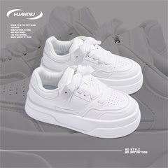 HUANQIU Lace-up Non-slip Skate Shoes Thick Sole Casual Walking Shoes