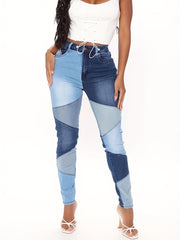 Colorblock Skinny Jeans High Rise Stretch Denim